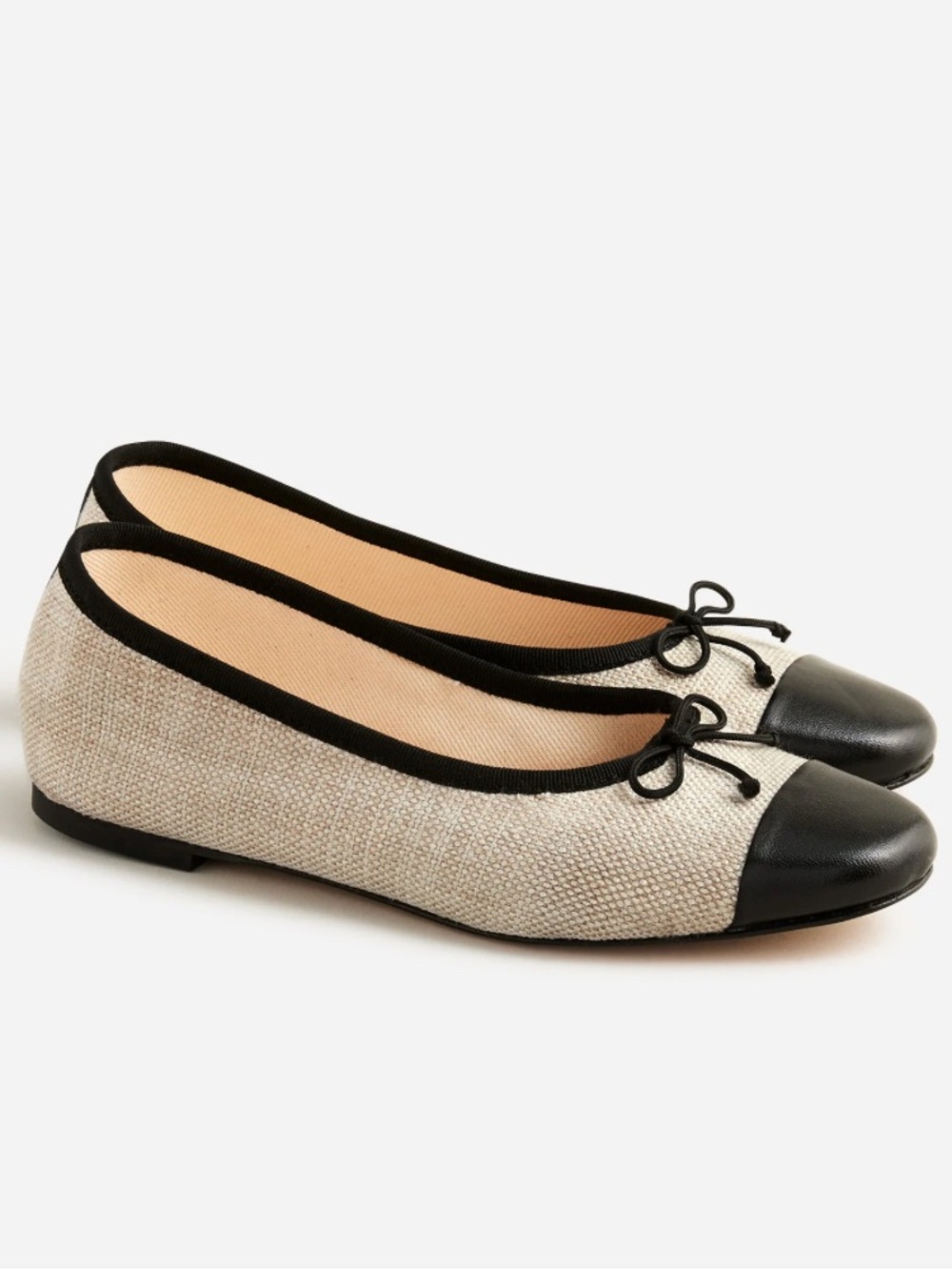 J. Crew Zoe Cap Toe Ballet Flats Spanish Beige Canvas Black Leather 9